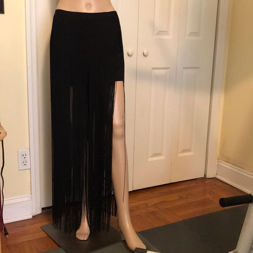 Haute Hippie Sexy Long Black Fringe Skirt Size S
